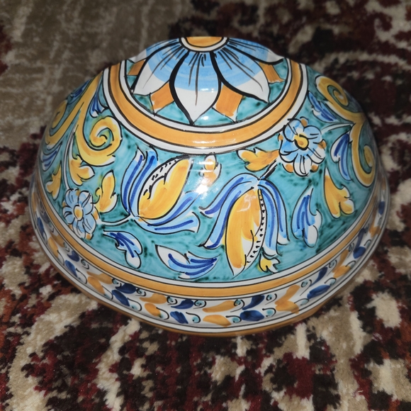 -SOLD- Vintage Italian Caltagirone Majolica Hanging Planter Wall Bowl Pottery - Picture 7 of 12